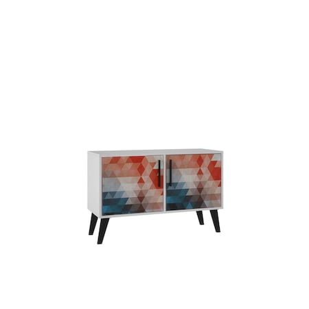 Designed To Furnish Mid-Century- Modern Amsterdam Double Side Table 2.0, 3 Shelves inRed, Blue 27.36 x 35.43 x 13.78 in. DE2616421